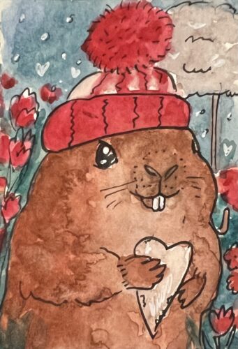 Artwork by Emily Dimov-Gottshall celebrates Groundhog Day 2024